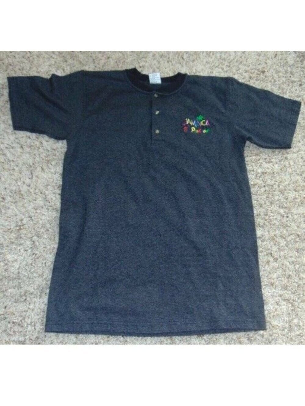 Mens Jamaica No Problem Logo Henley Shirt Medium Gray Short Sleeve